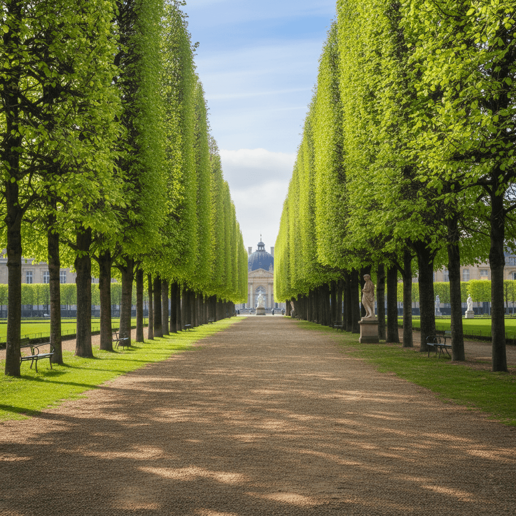 Allée classique parisienne vers un monument.